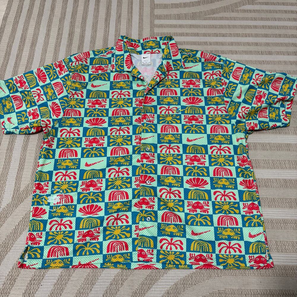Nike XXL Men's Spring Break Med Button Down Shirt Teal and Red Dri-Fit Hawaiian